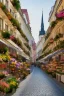 Placeholder: Flower store in the foreground of street in Vienna Austria