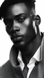 Placeholder: portrait of a dark skinned african american male model with strong jawline, and high cheekbones and hunter eyes and short hair