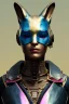 Placeholder: Medium Close Up Portrait, Front image. cyberpunk, rabbit mask, sweet woman, gold hair. Leather suit army. Pink, white, blue, color. Cyborg style. Color background, photo studio. Avatar image, highly detailed, concept art, smooth, unreal engine 5, ray tracing, RTX, lumen lighting, ultra detail, volumetric lighting, 3d, finely drawn, high definition, high resolution.