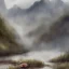 Placeholder: white Field mouse mountains drinking water at sunrise water color vibrant cute