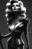 Placeholder: Rita Hayworth as evil queen in black leather, leather, busty, cleavage, angry, stern look. character design by cory loftis, fenghua zhong, ryohei hase, ismail inceoglu and ruan jia. unreal engine 5, artistic lighting, highly detailed, photorealistic, fantasy