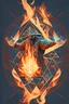 Placeholder: wizard casting a fireball, symmetrical design, texture, geometric shapes