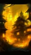 Placeholder: A yellow spooky haunted glowing electrical city painted by Qiu Ying