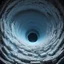Placeholder: Knight's Ashes black hole a swirling mass of ghostly white and eerie light-blue with the screaming of knights heard within, in voxel art style
