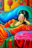 Placeholder: oriental woman lying on a pillow painting neoclassism bright colors