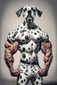 Placeholder: Dalmation with human face and big muscular arms