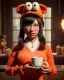 Placeholder: waitress Japanese woman with muppet mask that covers her entire head, red, retro style, Sesame Street style, smooth, unreal engine 5, god lights, ray tracing, RTX, lumen lighting, ultra detail, volumetric lighting, 3d.