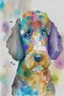 Placeholder: abstract watercolour of the head of bernadoodle dog in the style of paul klee with circles of colour and sketchy thin inky lines