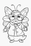 Placeholder: Outline art for cute coloring pages with butterfly with glasses, full body, white background, sketch style, only use outline, clean line art, no shadows and clear and well outlined.