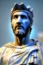 Placeholder: Ultra Realistic image, classical renaissance sculpture, white marble material, Lionel Messi god, Laurel leaves crown, miguel angel style, chisel style, emperor, waist up portrait, epic, celestial, cinematic lighting, God light, god rays, 4k resolution, smooth details, ornate details, soft lighting, unreal engine 5, sky background.