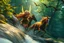 Placeholder: volumetric light, oil painting ,evening and motion blur running caped long haired pixie Quickling - Forgotten Realms dodging flying bats above water fall and along winding branches in lush green forest along speeding horses , bokeh like f/0.8, tilt-shift lens 8k, high detail, smooth render, down-light, unreal engine, prize winning