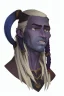 Placeholder: A tieffelin with blue skin and white Dreadlock hair. His pupil-less eyes are green. He wears a small beard.