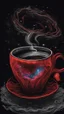 Placeholder: realistic cosmic red coffee looking illustration t shirt art, front view, vibrant color, black background