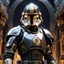 Placeholder: star wars bald male corellian pilot wearing pearlescent black and gunmetal grey First Order special forces heavy assault stealth commando armor and helmet with gold trim inside the jedi temple, hyperdetailed, dynamic lighting, hyperdetailed background, 8k resolution, volumetric lighting, light skin, fully symmetric details