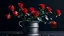Placeholder: Red rose flowers on watering pot copy space, valentine concept