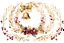 Placeholder: opulent clipart Christmas wreath, berries, intricate golden bells hanging from center, in gold and Burgundy elegance and sophistication, hand-painted watercolor blends, isolated on a white background