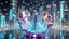 Placeholder: very complex CIFY structure ,pretty viberating color environment 3d metalic and crystal recursive evolving and animating beveled geometric base very complex CIFY structure emiting bubbles that broke, goddess of love in a pretty cleric dress comes out dancing gracefully , viberating color moving very in modern city escap environment while camera tracking it.write in down screen 3d animating"Made in Grok By:J.Babakan"