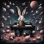 Placeholder: dark colours bugs bunny being a composer piano violin and is surrounded by swarm pig pig swinewasp swine pigpen pigsty on an diffrent planet cosmos lovecraft