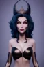 Placeholder: Lene Nystrøm as evil queen in black leather, busty, cleavage, voluptuous, Aqua Lene, angry, stern look. character design by cory loftis, fenghua zhong, ryohei hase, ismail inceoglu and ruan jia. unreal engine 5, artistic lighting, highly detailed, photorealistic, fantasy