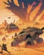 Placeholder: A vivid, Mad Max-inspired illustration of a post-apocalyptic desert wasteland, complete with battle-scarred vehicles, fierce warriors, and a raging sandstorm in the distance, capturing the gritty, high-octane energy of action-packed films.