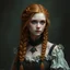 Placeholder: a pretty fantasy woman, young, braided ginger hair, maternal, dark fantasy art