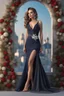 Placeholder: full body woman, from Russian Federation , elegant dress, elegant curled hair , 19 years old ,earring, nice make up,8k, Candid avant garde portrait, charming woman, wearing Lovely Flower Diamond Pendant, octane render 3d, plastic material