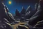 Placeholder: Rocks, night, 2000's sci-fi movies influence, otto pippel impressionism painting