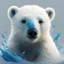 Placeholder: polar bear cub with a blue head and blue snot in Annick Bouvattier art style