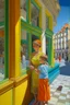 Placeholder: Neoclassicism mother and child looking at a shopwindow distend zoom out realistic cote d'azur colorfull