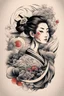 Placeholder: Create a captivating modern 2d Japanese tattoo design for print , using the elegant influences of japan art style, for print, dynamic elements from fashion and design, and bold Japanese art aesthetics, framing centered in the center, distanced from the edges of the paper perimeter, perfect anatomy, bauhaus, Divine Proportion,