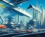 Placeholder: Art by John berkey, Spaceport on a heavy industrialized planet with a vibrant city in the background and a docked spaceship in the foreground, retrofuturistic, buildings with glass facades, insanely detailed, vibrant, 8k uhd, cinematic atmosphere, ultra-wide angle, street level view, brush strokes, blue sky with clouds, sharp focus