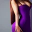 Placeholder: alluring slim witch of darkness in tight purple dress with very long brown-hair and blonde bangs