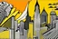 Placeholder: A light orange noisy city painted by Roy Lichtenstein