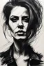 Placeholder: create a deep powerful evocative, raw and weathered gothpunk female portrait abstract drawing, in the style of KATHE KOLLWITZ ,charcoal pencil strokes cross hatch technique minimalist illustration, searing lines and forceful strokes