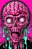 Placeholder: Vintage illustration of a slimey pink brain melting, cartoonist animation style, hand drawn, neon lighting, gross art, pop punk, 90s anime inspired, airbrushing, post modern, horror cut, gradient chrome abberations, retro weird drawings, alien brain matter, blood spatter , scifi punk