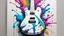 Placeholder: A white electric guitar , graffiti art, splash art, street art, spray paint, oil gouache melting, acrylic, high contrast, colorful polychromatic, ultra detailed, ultra quality, CGSociety, plant based skink,