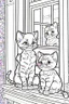 Placeholder: kids coloring page, Cats on the porch, cartoon style, thick lines, low detail, no shading