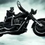 Placeholder: Gost skeleton Rider wearing a black leather on black motorcycle on a cool landscape