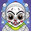 Placeholder: create a 2d black outline, " kawaii psycho clown coloring book for kids", coloring page, low details design, black contour, coloring page design, colorful , card style, coloring page for kids, halloween backgorund,sketch style,