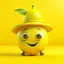 Placeholder: A lemon has eyes, legs, nose, and mouth, and it is smiling, cute, and beautiful, wearing a hat.