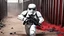 Placeholder: a dusty and bloody stormtrooper escaping from a rebel jail