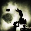 Placeholder: Monster photographer destroing camera in his studio. Smoke. green spot light. Particles in the air., post-apocalyptic, hyperdetailed, extreme long shot, bokeh, studio lighting, low-key lighting, kodachrome