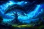 Placeholder: Epic cinematic breathtaking intricate insanely detailed painting of dramatic storm clouds and blue moonlight glow on an aesthetic remarkable old white oak tree, river, winding path, remote village & mountains, by tomasz allen kopera, dariusz zawadzki, andreja peklar, ivan shiskin, beautiful, colorful, cosmic, ultra detailed, ultra realistic, a masterpiece, polished, crisp quality