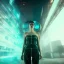 Placeholder: double exposure of a futuristic cyberpunk woman in an alien city by alessio albi --v 4