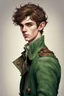 Placeholder: young elf man of twenty years old, with brown eyes, short brown hair, dressed in a steampunk style green trench coat.