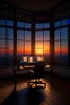Placeholder: fondo de pantalla de una setup de trading con ventanal grande puesto al atardecer