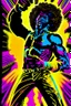 Placeholder: 70s Black light poster design in the style of George Goode, featured “a black man rais[ing] his unshackled fist while the background bursts with fluorescent yellow flame.” neon fluorescent glow, psychedelic, bright, shimmering, fluorescent colors pop and sizzle, mystique, cosmic