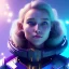 Placeholder: A portrait of a crystalline girl,smiling, longs blond hairs, galactic costume, atmospheric, realistic, cinematic lighting, octane render, purple and blue sky, nebula, stars, planets, spaceship