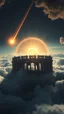 Placeholder: A comet I3 Atlas flying on the huge the world “ 2026“above swirling clouds, emerges from the heart of a raging storm. Turbulent winds of steam swirl around the iconic structure, lit by shafts of sunlight that cast dramatic shadows on the A beautiful sun , High quality 16k cinematic scene and great photography. A comet is travelling from a distance in the sky