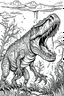 Placeholder: create a coloring page, white background Depict a T-Rex emitting a thunderous roar to warn nearby dinosaurs of its presence and establish dominance over its territory ink drawing clipart, simple line illustrations, colored